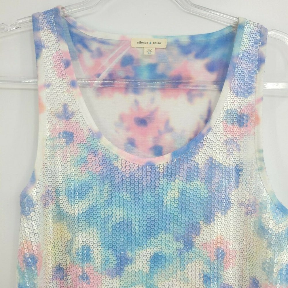 Silence + Noise Urban Outfitters Pastel Floral Abstract Sequin Tank Top Medium